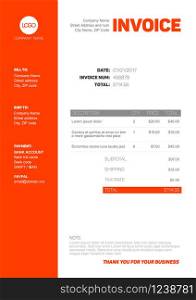 Vector minimalist invoice template design for your business / company - black, white and red version. Simple Invoice template