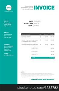 Vector minimalist invoice template design for your business / company - black, white and teal version