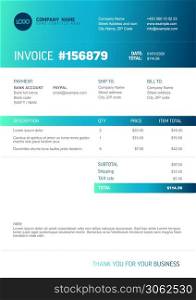 Vector minimalist invoice template design for your business / company - blue green version. Blue invoice template