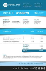 Vector minimalist invoice template design for your business / company - blue version. Invoice template - blue striped version
