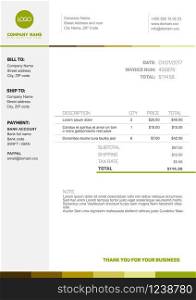 Vector minimalist invoice template design for your business / company - fresh green version. Simple Invoice template