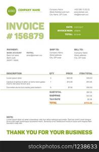 Vector minimalist invoice template design for your business / company - green version. Invoice template