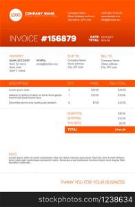 Vector minimalist invoice template design for your business / company - orange version. Orange invoice template