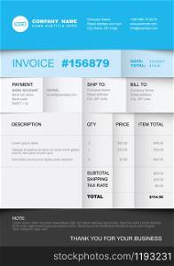Vector minimalist invoice template design for your business / company - white with blue accent paper folded version