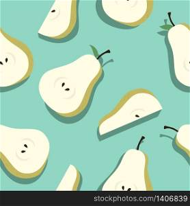 Vector Minimalist Seamless Pear with Shadow Pattern, Blue & Green Combination