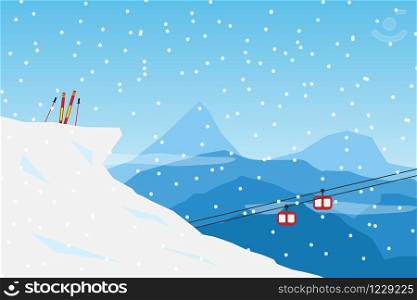 vector Minimalist style Snow Ski concept. Flat Minimal Landscape Illustration Eps10