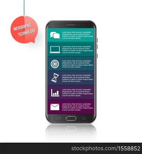 Vector mobile phone for infographic. Template for diagram, graph, presentation and chart. Business concept with 6 options, parts, steps or processes. Abstract background.