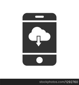 Vector mobile phone icon with a cloud icon and a down arrow. Simple flat design for apps and web sites.