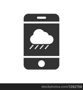 Vector mobile phone icon with a cloudy icon with rain. Simple flat design for apps and web sites.