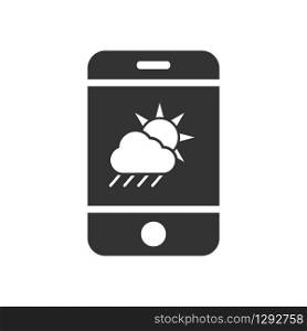 Vector mobile phone icon with partly cloudy icon with rain. Simple flat design for apps and web sites