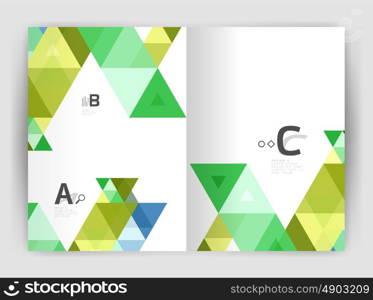 Vector modern geometric annual report cover. Modern business brochure or leaflet A4 cover template. Abstract background with color triangles, annual report print backdrop. Vector design for workflow layout, diagram, number options or web design