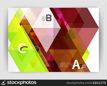 Vector modern geometric annual report cover. Modern business brochure or leaflet A4 cover template. Abstract background with color triangles, annual report print backdrop. Vector design for workflow layout, diagram, number options or web design