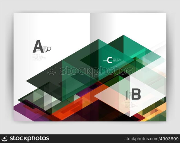 Vector modern geometric annual report cover. Modern business brochure or leaflet A4 cover template. Abstract background with color triangles, annual report print backdrop. Vector design for workflow layout, diagram, number options or web design