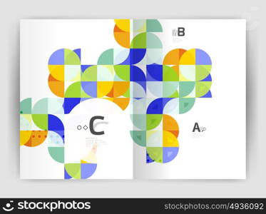 Vector modern geometric annual report cover. Vector modern geometric annual report cover. Modern business brochure or leaflet A4 cover template. Abstract background with color triangles, annual report print backdrop. Vector design for workflow layout, diagram, number options or web design