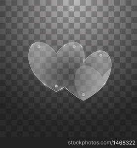 Vector modern glass heart on sample background. Vector modern glass two hearts on sample background. Eps10