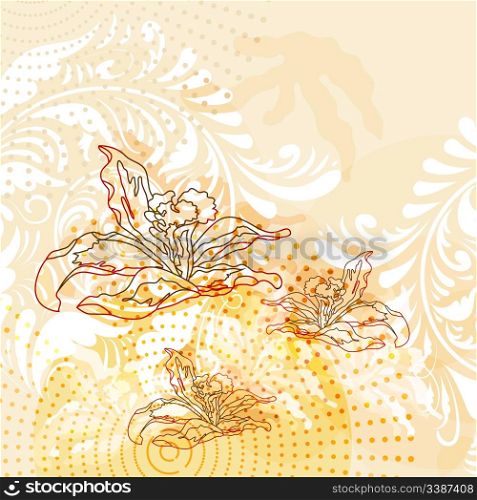 vector modern grunge background with lilies with space for your text, clipping mask, eps10