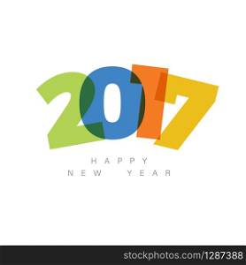 Vector Modern minimalistic Happy new year card (2017) with a big numbers and flat overlay effect. Vector Modern minimalistic Happy new year card