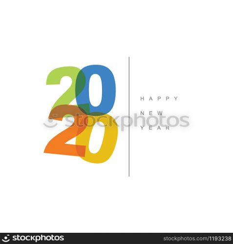 Vector Modern minimalistic Happy new year card 2020 with a big numbers and flat overlay effect