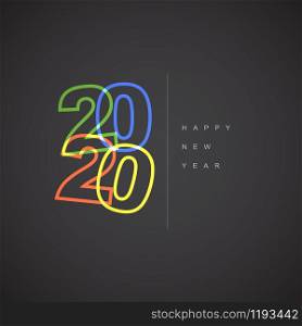 Vector Modern minimalistic Happy new year card 2020 with a big numbers and flat overlay effect - dark version. Vector Modern minimalistic Happy new year card 2020