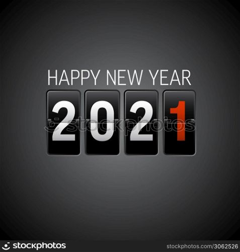 Vector Modern minimalistic Happy new year card 2021 with a big airport flip letters numbers