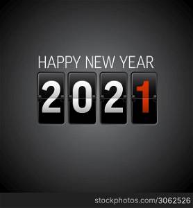 Vector Modern minimalistic Happy new year card 2021 with a big airport flip letters numbers