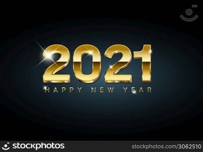 Vector Modern minimalistic Happy new year card 2021 with a big golden 3d year numbers