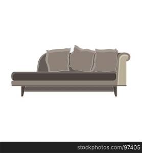 Vector modern sofa flat icon isolated. Furniture luxury front view elegant. Background colorful comfort, decor, decorate, decoration, decorative, elegance. Elegant ergonomic floor home trendy interior