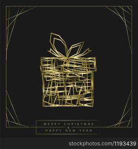Vector modern trendy christmas card with abstract golden geometry christmas gift on a dark background