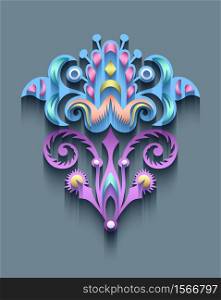 Vector modern volumetric floral element. Trendy craft style illustration. 3d effect imitation. Vector modern volumetric floral element