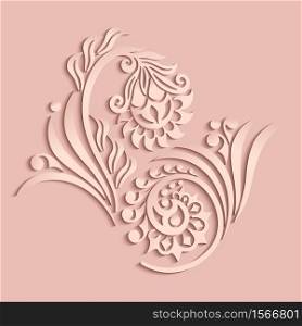 Vector modern volumetric floral elements. Trendy craft style illustration. 3d effect imitation. Vector modern volumetric floral elements