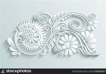 Vector modern volumetric floral elements. Trendy craft style illustration. 3d effect imitation. Vector ornamental nature vintage illustration.