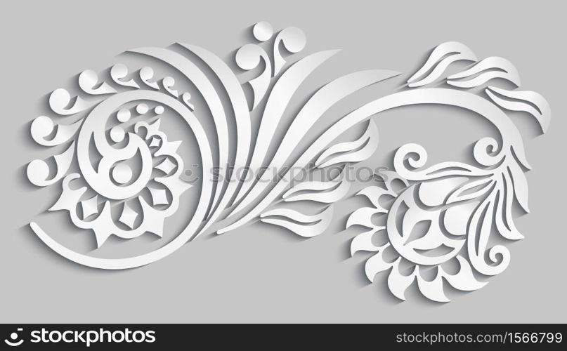 Vector modern volumetric floral elements. Trendy craft style illustration. 3d effect imitation. Vector floral elements. 3d effect imitation