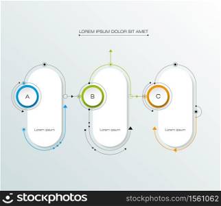 Vector molecule with 3D paper label, integrated circles background. Blank space for content, business, infographic, diagram, digital network, flowchart. Social network connection technology concept