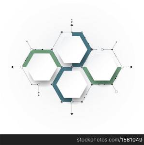 Vector molecule with 3D paper label, integrated Hexagon background. Blank space for content, business, infographic, diagram,digital network, flowchart. Social network connection technology concept