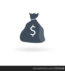 vector money bag icon with shadow on a white background