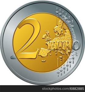 vector money gold coin two euro. Reverse gold and silver money gold coin two euro