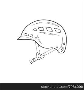 vector monochrome contour climbing helmet isolated black outline illustration on white background&#xA;