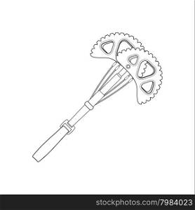 vector monochrome contour climbing spring-loaded camming device isolated black outline illustration on white background&#xA;