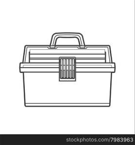 vector monochrome contour fishing tackle box transparency plastic top isolated black outline illustration on white background&#xA;