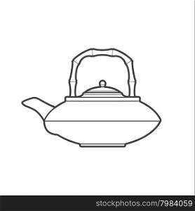 vector monochrome contour japan china teapot bamboo handle isolated black outline illustration on white background&#xA;