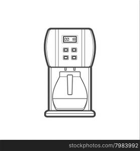 vector monochrome contour kitchen electric coffee machine isolated black outline illustration on white background&#xA;