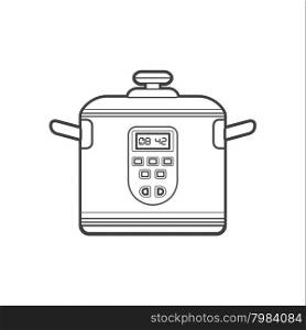 vector monochrome contour kitchen electric multicooker isolated black outline illustration on white background&#xA;