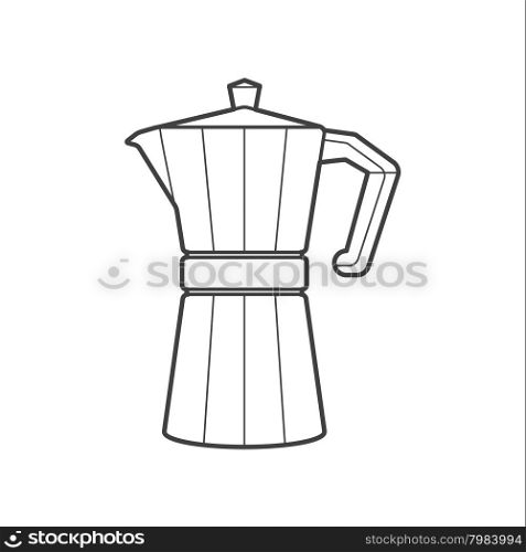 vector monochrome contour metal retro italian coffee maker with cap and handle isolated black outline illustration on white background&#xA;