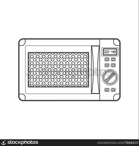 vector monochrome contour modern kitchen microwave oven isolated black outline illustration on white background&#xA;