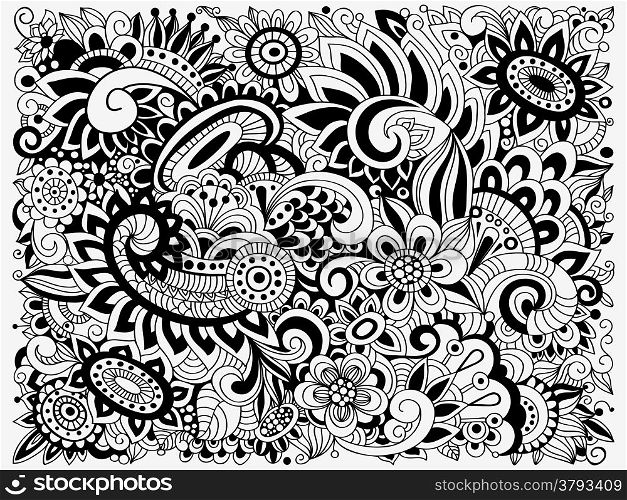 Vector monochrome Doodle Floral Pattern, fully editable eps 10 file