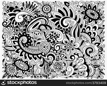 Vector monochrome Doodle Floral Pattern, fully editable eps 10 file