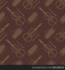 vector monochrome gold contrabass and xylophone decoration seamless pattern isolated brown background&#xA;