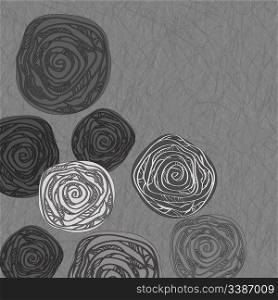 vector monochrome greeting card with abstract roses on grunge background