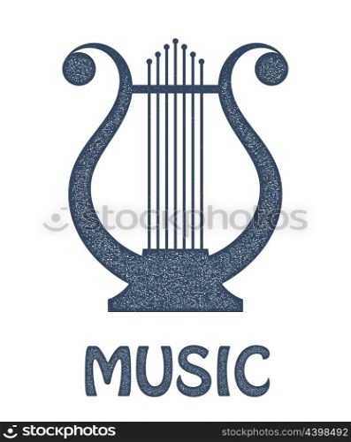 Vector monochrome image of vintage Lyre on a white background. Ancient Greek music &#xA;string instrument. Stock vector illustration