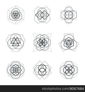 vector monochrome outline design abstract sacred geometric mandalas design elements set&#xA;